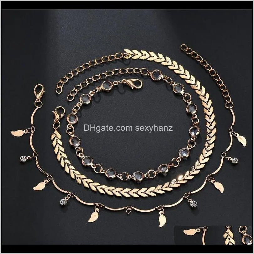 crystal arrow leaf tassel anklet chain gold multilayer wrap foot chain foot bracelet fashion beach jewelry will and sandy dropship