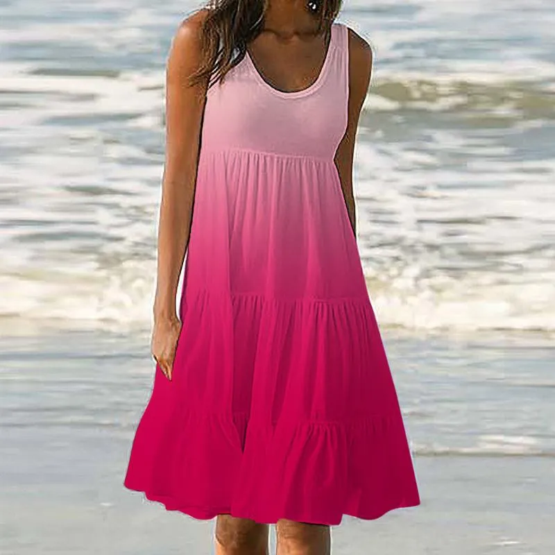 Abiti casual 2023 Summer Gradient Tie-Dye Stampa abito da spiaggia senza maniche Domande feste in libertà