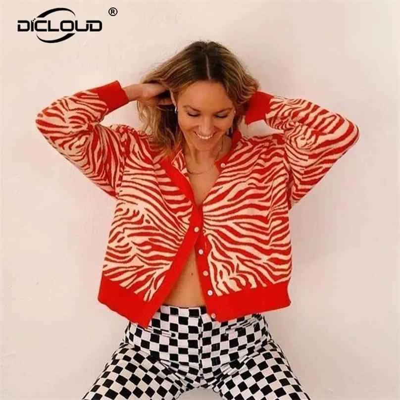 Ins rua moda laranja zebra cardigan mulheres suéteres botão inverno para cima Cardigans outono grosso quente malha streetwear 210918