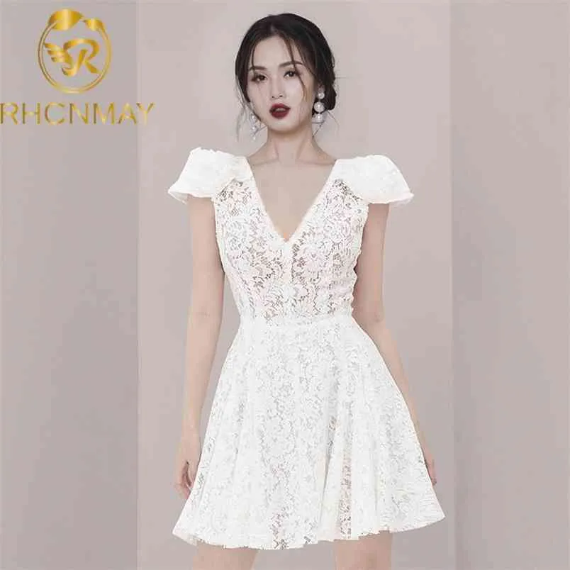 White Lace Dress Women Puff Sleeve Empire Waist Chiffon Mid-Calf Casual  Autumn from Dhgate Basic & Casual Dresses - price 65.61