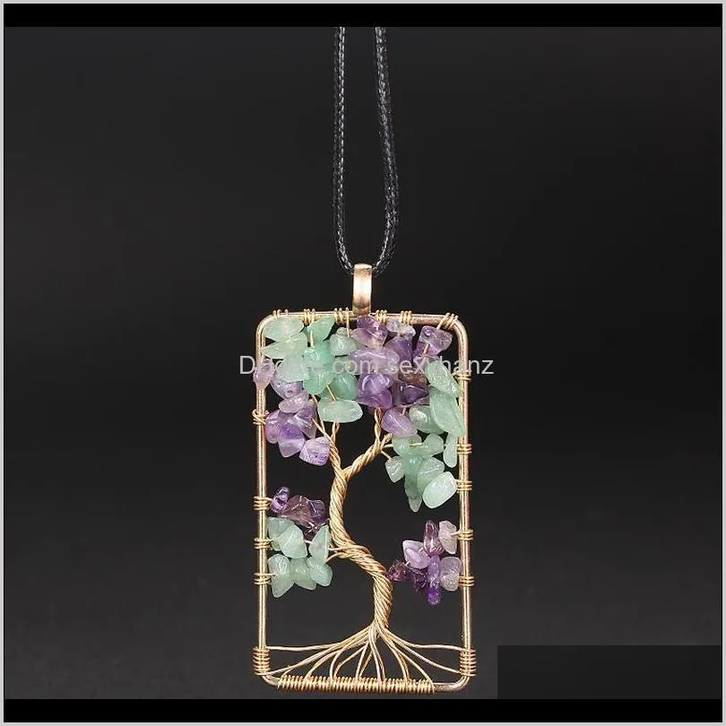 natural purple quartz stone pendants handmade gold color tree of life shaped crystal pendant necklace chain for women qylnsa