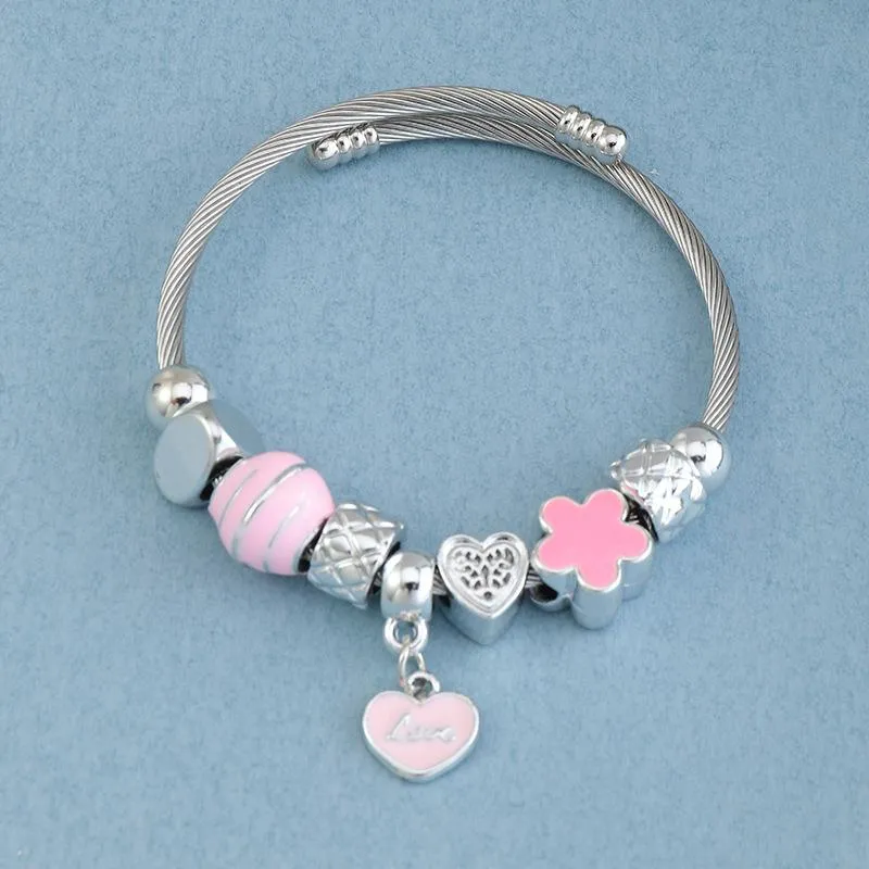 Braccialetto dolce rosa amore smalto cuore perline per le donne Fit originale braccialetti con ciondoli braccialetti con ciondolo fai da te ragazza innamorato regalo romantico