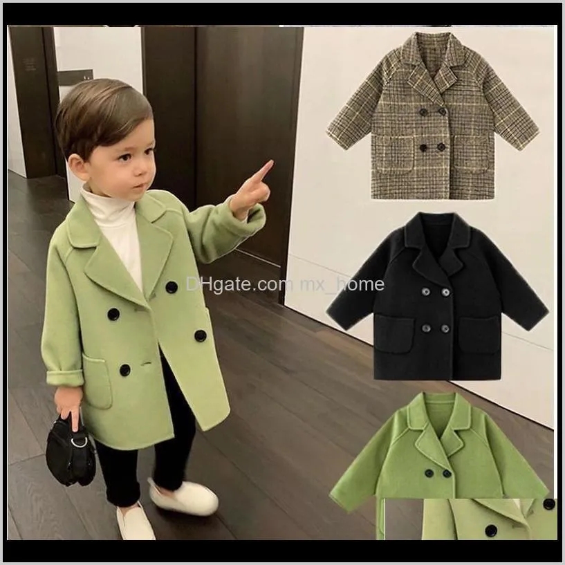 spring autumn baby boys woolen jackets coats long style handsome boy plaid outwear kids clothes children jacket