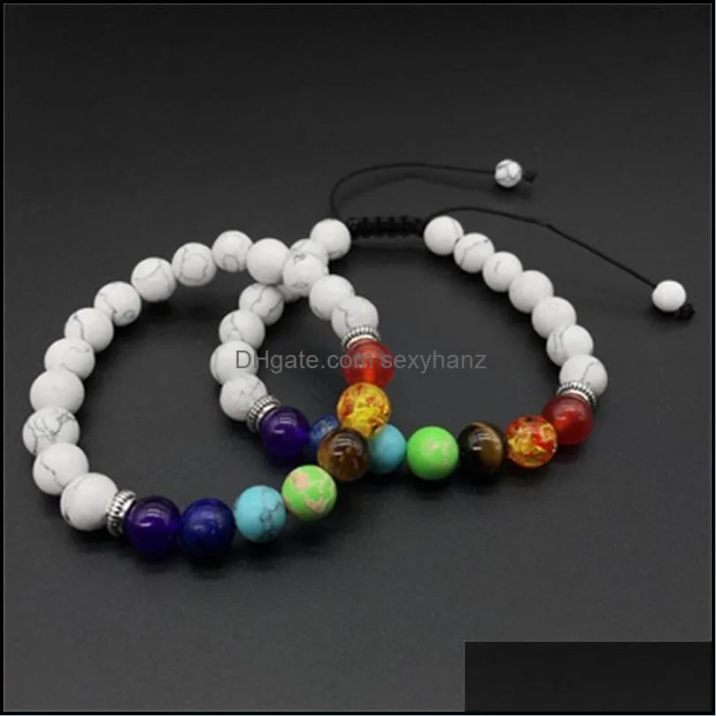 8mm Seven Chakra Energy Stone Bracelet, Two Piece Turquoise Yoga Bracelet, Beaded Jewelry