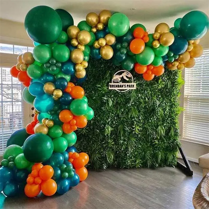 137pcs dinosaure ballon guirlande arc kit avec 4d dinosaure feuille ballon vert ballons enfants jungle safari fête d'anniversaire décor 211216