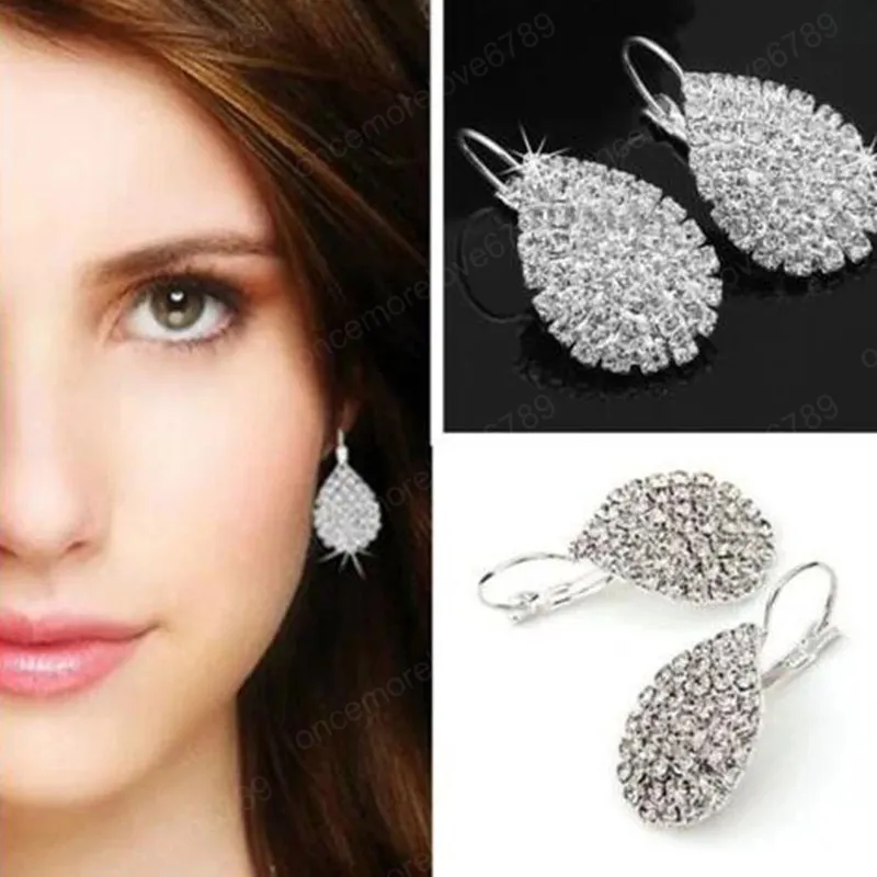 Fashion Silver Dangle Earring with Full Crystal Luxury Water Drop Earrings Bridal Wedding Party Women Jewelry Gifts Boho