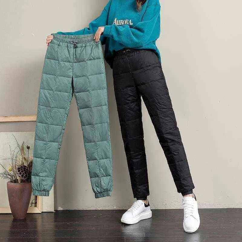 High-waist Women's Cotton Trousers Winter 2021 Plus size Light Warm Sweatpants Black pocket Female Elastic waist Casual Pants Y211115