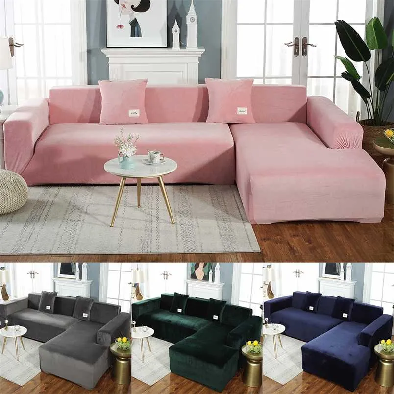 Meijuner soffa täcker solid färg tjock sammet soffa täcker elastisk universell slipcover all-inclusive soffa täcker matsal414 211102