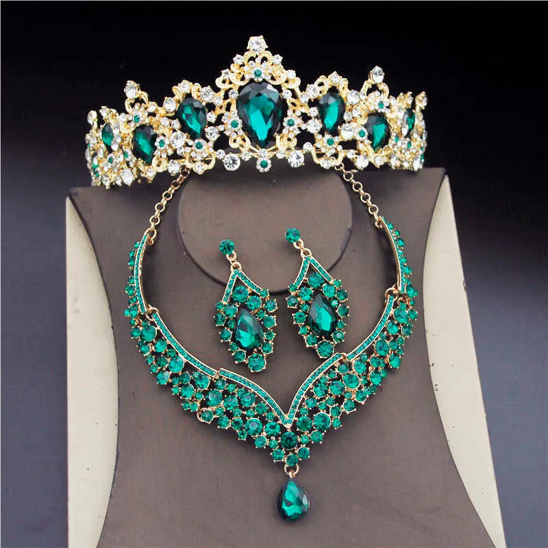 Magnifiques ensembles de bijoux en cristal pour femmes, couronne de mariage, diadèmes, boucles d'oreilles, colliers, ensemble de bijoux, accessoire de mariée à la mode, H1022