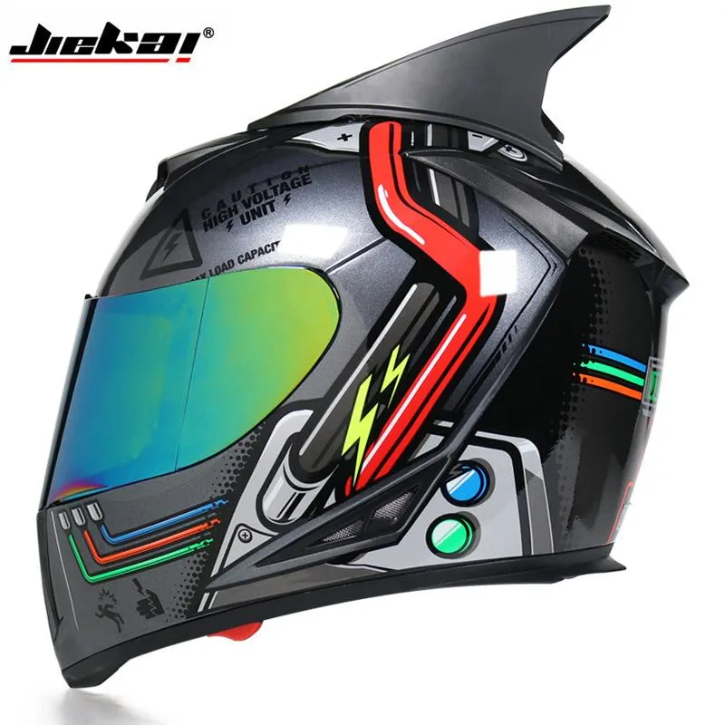 Caschi moto 2021 Casco da corsa integrale doppia lente Casco Moto con corna moda Motocross Dirt Bike DOT approvato