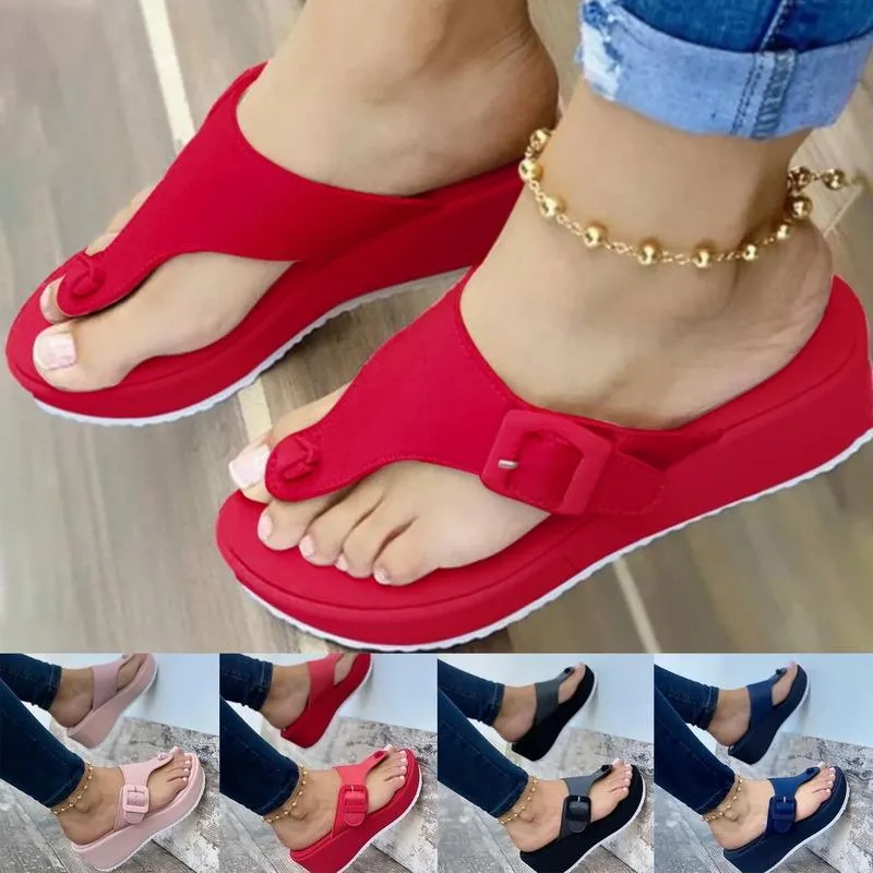 Kadın Sandalet Topuklu Platformu Takozlar Ayakkabı Yaz Sandalias Mujer Rahat Flip Flop Artı Boyutu 43 Terlik