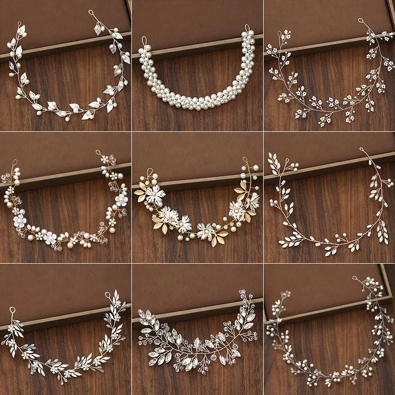 Inne opaski na głowę ślubne Akcesoria do włosów Tiara Rhinestone Pearl Pałąk Kobiety Biżuteria Panna młoda Handmade Akcesoria