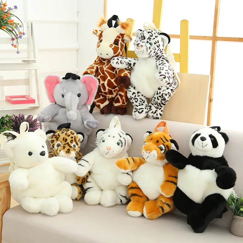 Hot Plush Animals Backpack Kids Kindergarten Boys Girls Stuffed Backpack Leopard Tiger Panda Polar Bear Purse Coin Books Bag