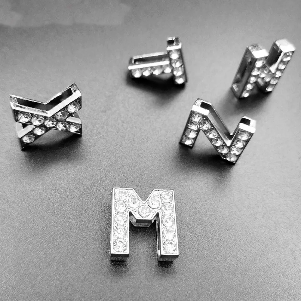 8MM / 10mm Full Strass Slide Lettres Téléphone Pendentif Bandes Bracelet A-Z Strass Slide-Lettres Perles Lâches Pendentifs En Cristal Bling Bracelet Sautoirs Collier Pour Animaux