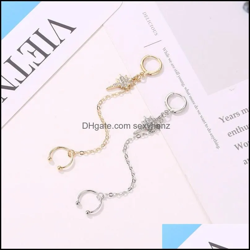 Tassel Star Dangle Ear Cuff Gold Color Earrings For Women Trendy Piercing Ear Stud Crystal Korean Earring Jewelry 1pcs
