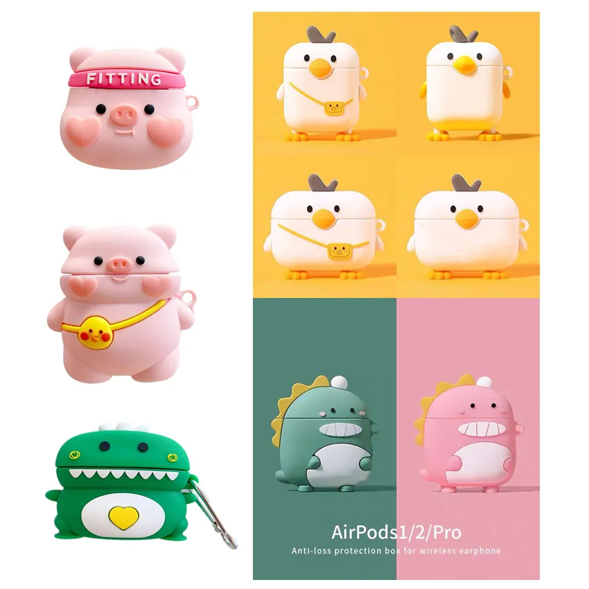 3D Cute Pig Duck Packsack Love Dinosaurs Earphones Cases Soft Silicone Cover Drop Fall off Protective for Apple Airpods 1 2 Pro Case