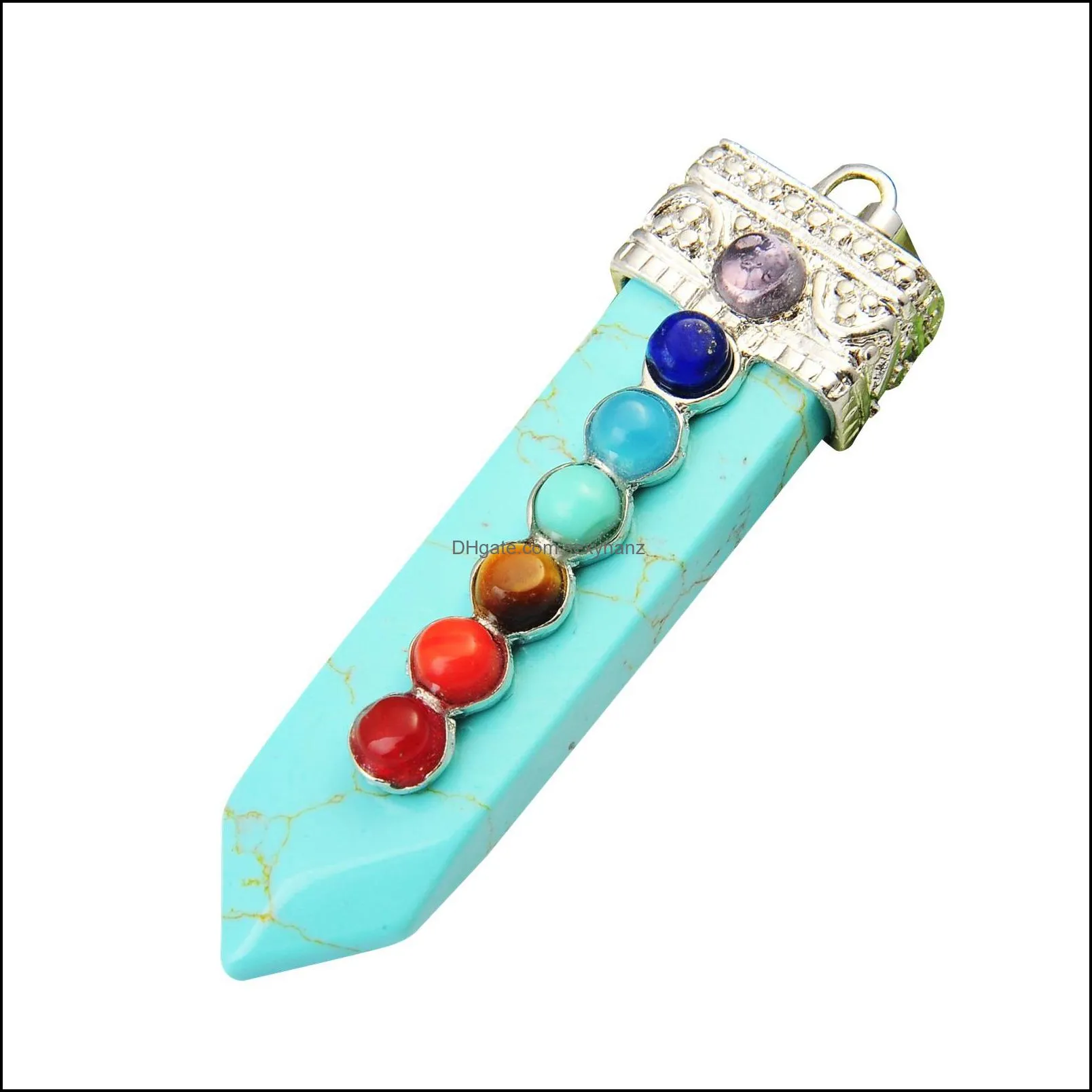 Seven chakras sword-shaped pendants for men and women meaning popular fashion 2019