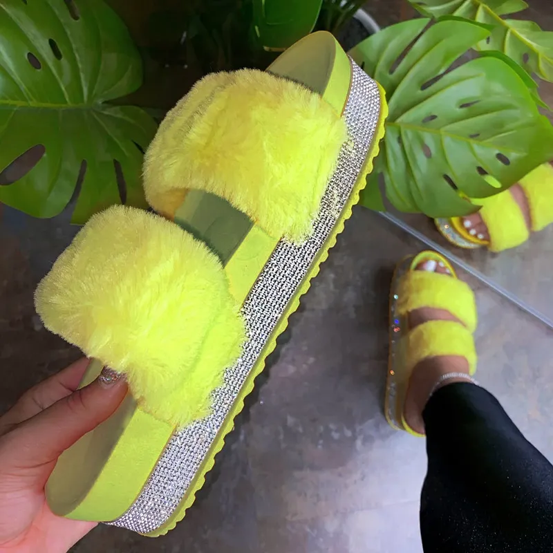 Neon yellow best sale fur slides