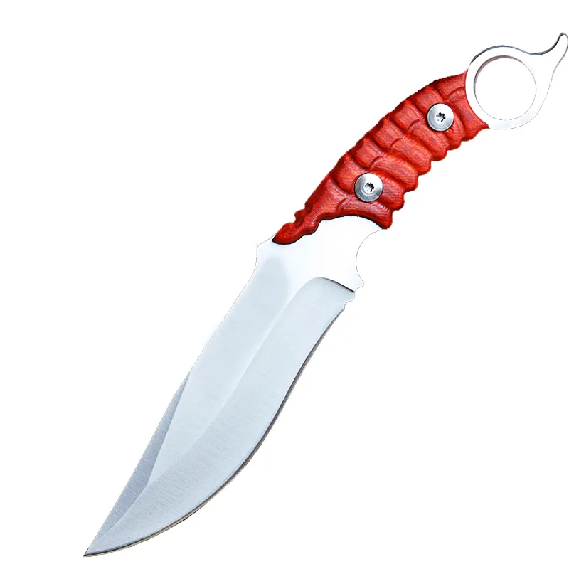 Outdoor State Blade Survival Prosto Nóż 440C Satynowe Ostrze Full Tang Drewniany uchwyt z skórzaną osłoną H5417