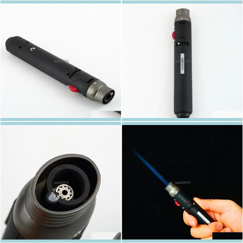Tactical Camping BBQ Lighter Torch Jet 1300 degree Celsius Flame Pencil Butane Gas Refillable Fuel Welding Soldering Fire Pens