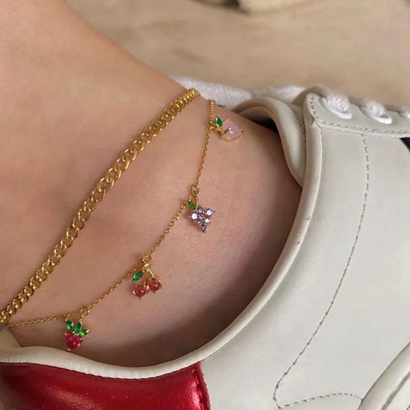 2021 glacé cristal exquis fruits bracelets de cheville pour femmes Bling mignon strass chaîne cheville Bracelet plage pieds nus femme bijoux