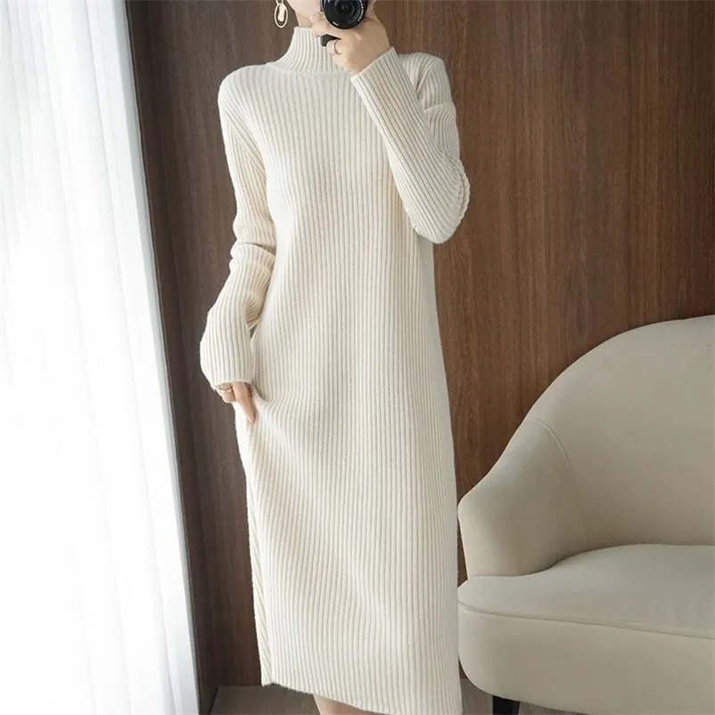 女性のためのカジュアルな審美的なマキシセータードレス女性冬の緩い女性ローブ長いヴィンテージのドレスニットボディコン韓国のファッションホワイト220208