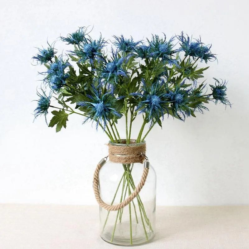 装飾花花輪植物家の装飾人工エリンジウムアザミの束シミュレーションプラスチック偽の結婚式の装飾パーティークラブハウスデ