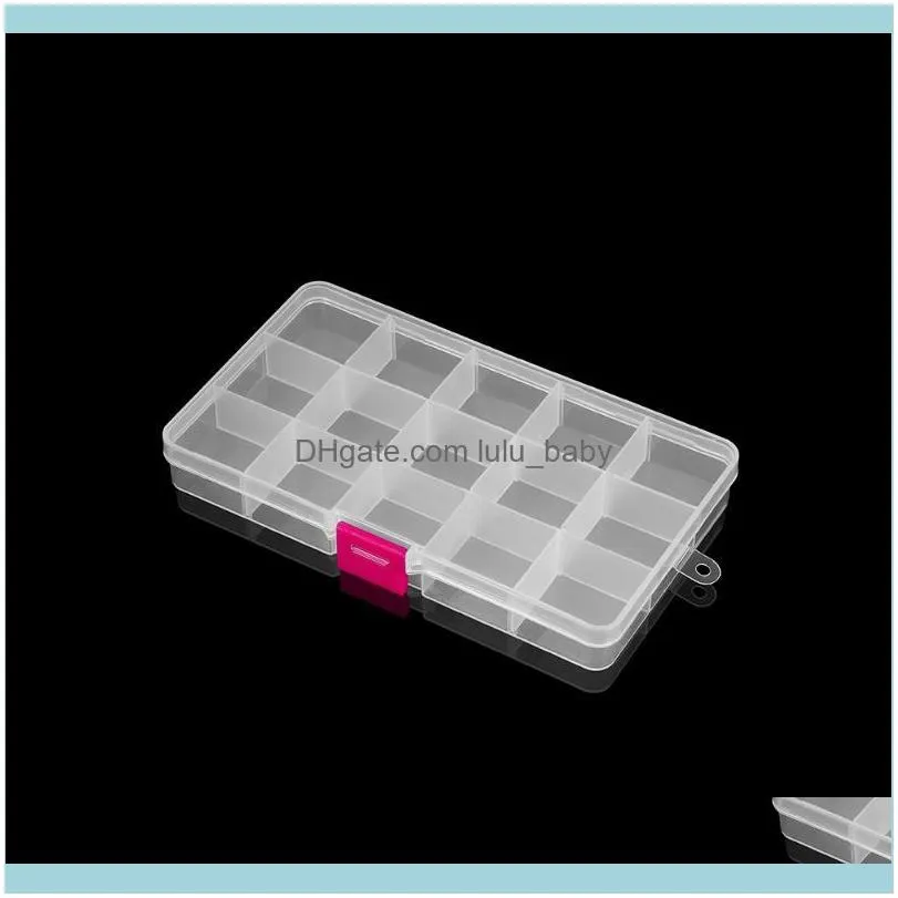 1pcs 15 Slots Rectangle Adjustable Jewelry Container Box Case Compartment Plastic Storage For Beads Earrings Packaging Pouches, Bags