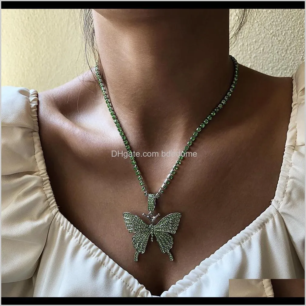 explosive cross-border exaggerated temperament butterfly necklace in europe and america single-layer luxury diamond-studded butterfly