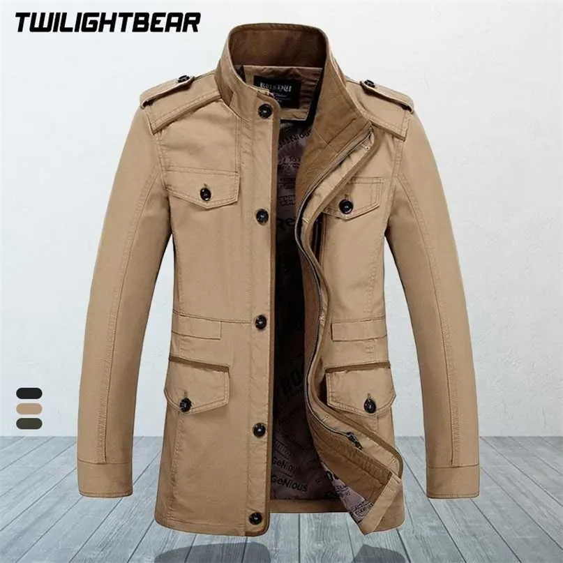 Märke Mäns Casual Jacket Male Windbreaker Oversized 6XL Höst tvättad bomull Classic Long Jackets Men Kläder Trench Coat 211110