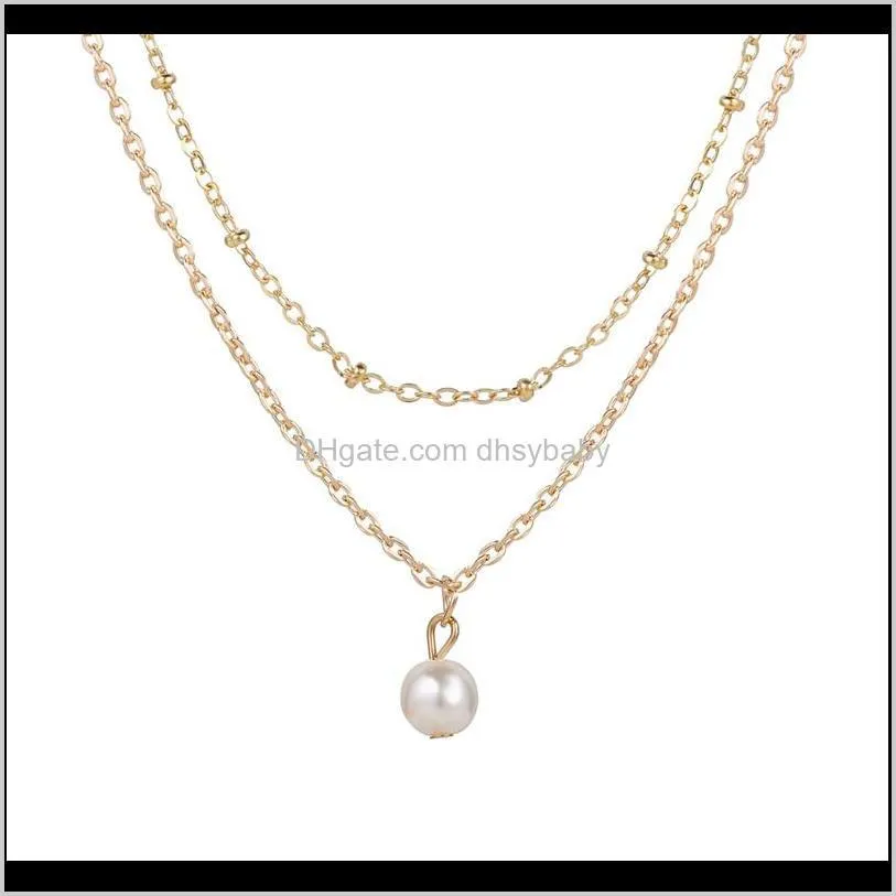 women multi-layer pendant necklaces metal artificial pearl necklace personality trend simple necklace sweater chain fashion jewelry