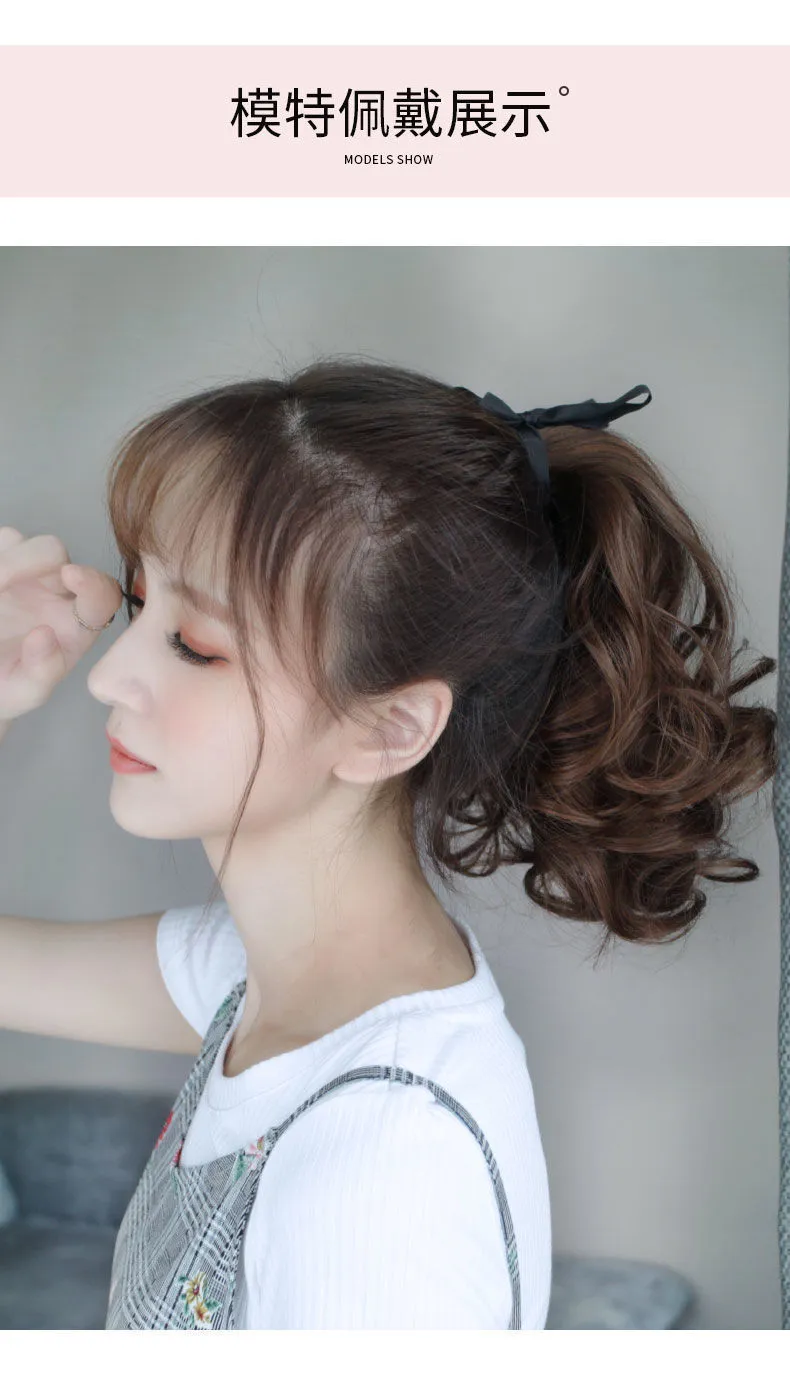 Wig Ponytail Womens Long Curly Hair Bandage Pear Blossom Fake Big