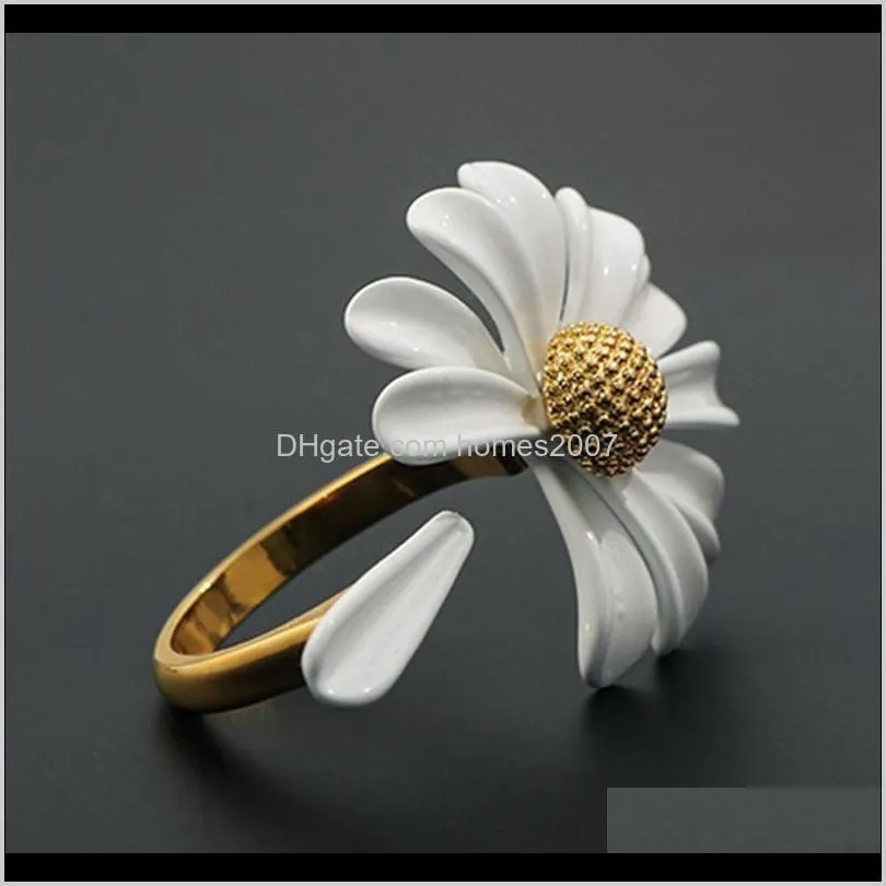 spring white enamel daisy flower vintage rings elegant simple temperament opening for women jewelry party gifts wedding