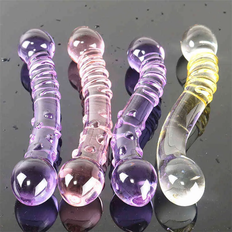 NXY Cockring Giocattoli del sesso anale 4 dimensioni Double Head Crystal Glass Dildo Butt Plug Orgasmo del punto G Masturbazione maschile e femminile Stimolazione Flirt Toys 1123 1124