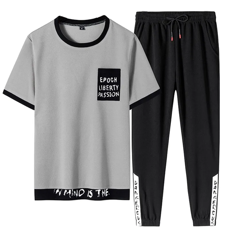 Plus Size Summer Men T-shirt Sets 2 Piece Short Sleeved Sportswear Tracksuit Men Casual Jogger Sweat Suits 6XL 7XL 8XL 210722