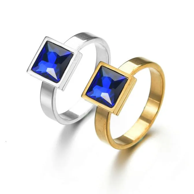 Anillos de boda estilo Punk, cristal azul cuadrado grande para mujeres, acero inoxidable, hombres, joyería de dedo de Color plateado