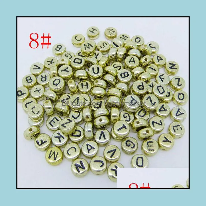 Hot ! 500 pcs 7mm Acrylic Mixed Alphabet Letter Coin Round Flat Loose Spacer Beads 15- style Pick