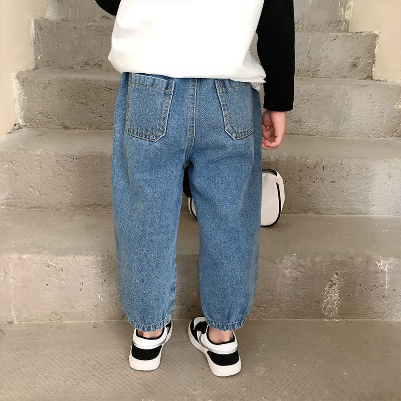 Spring Autumn children casual all-match denim pants boys girls 2 colors fashion jeans 2-7Y 210508