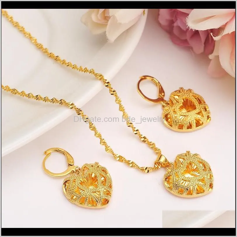 ethiopian gold set jewelry heart pendant necklace earrings habesha african women girls wedding bride eritrea women party gift