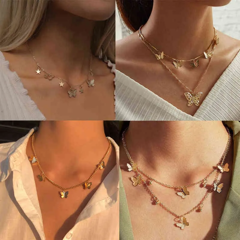 Butterfly Necklace Choker Simple Butterfly Pendant Necklaces for Women Fashion Romantic Clavicle Chain Birthday Gift Jewelry G1206