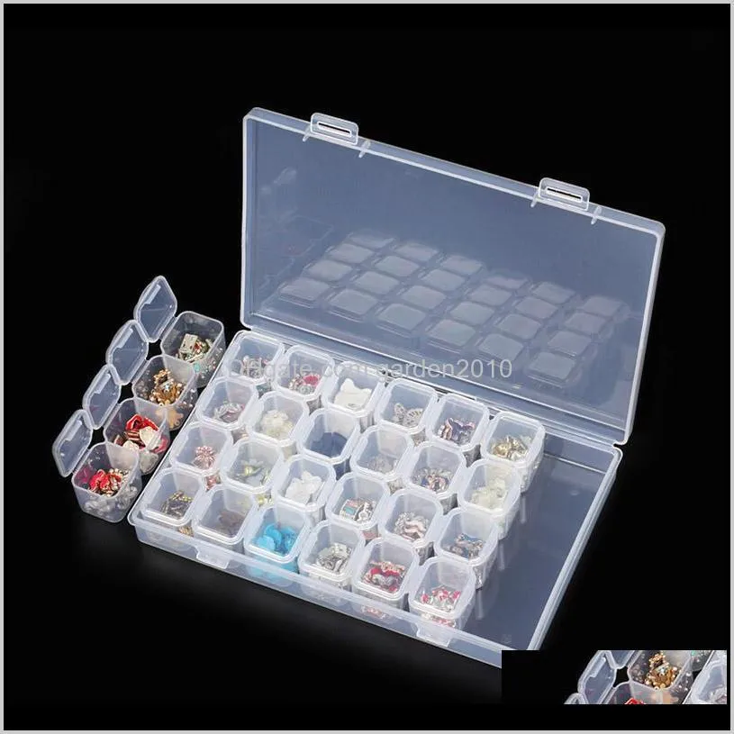 28 slots nail art storage box plastic transparent display case organizer holder for rhinestone beads ring earrings e2s