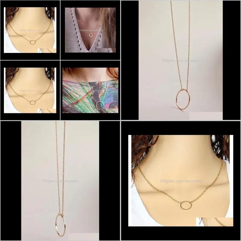contracted fashion loop necklace simple clavicle twisted chain golden round charm pendant circle sautoir women gifts necklaces party