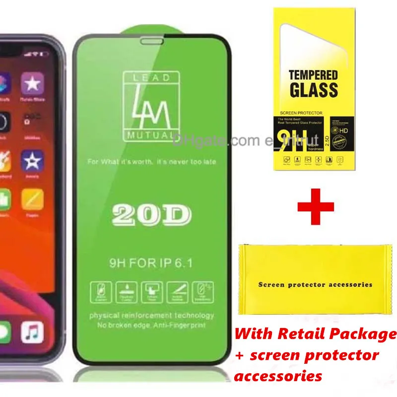 LM 20D Full Screen Protector Gehard Glass voor iPhone 12 11 PRO MAX XS XR 6 7 8 Plus Samsung A30 A10 A71 Opmerking 9 met retailpakket Installatie Accessoires Kits MQ200