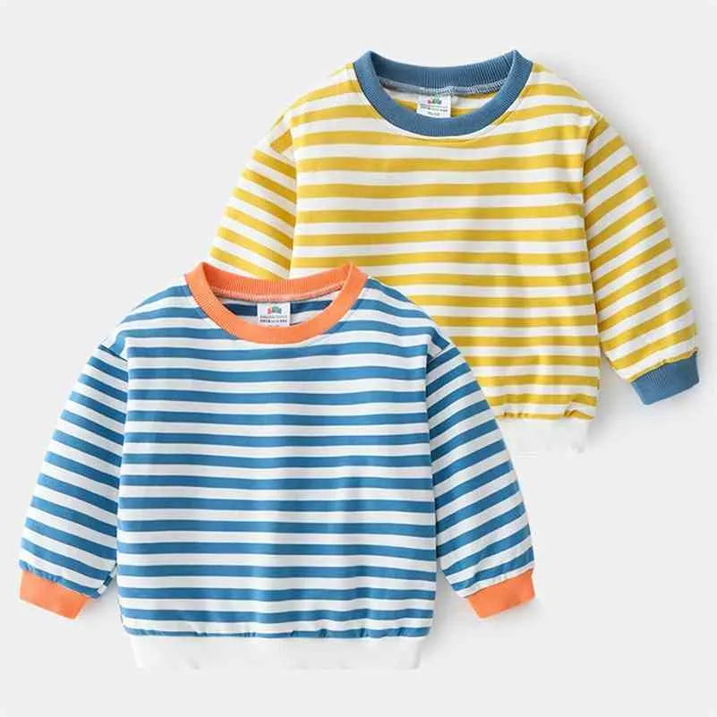 Spring Autumn 2 3 4 5 6 7 8 9 10 Years Children Cotton School Striped Colorful Patchwork Sweatshirt For Baby Kids Boys 210414