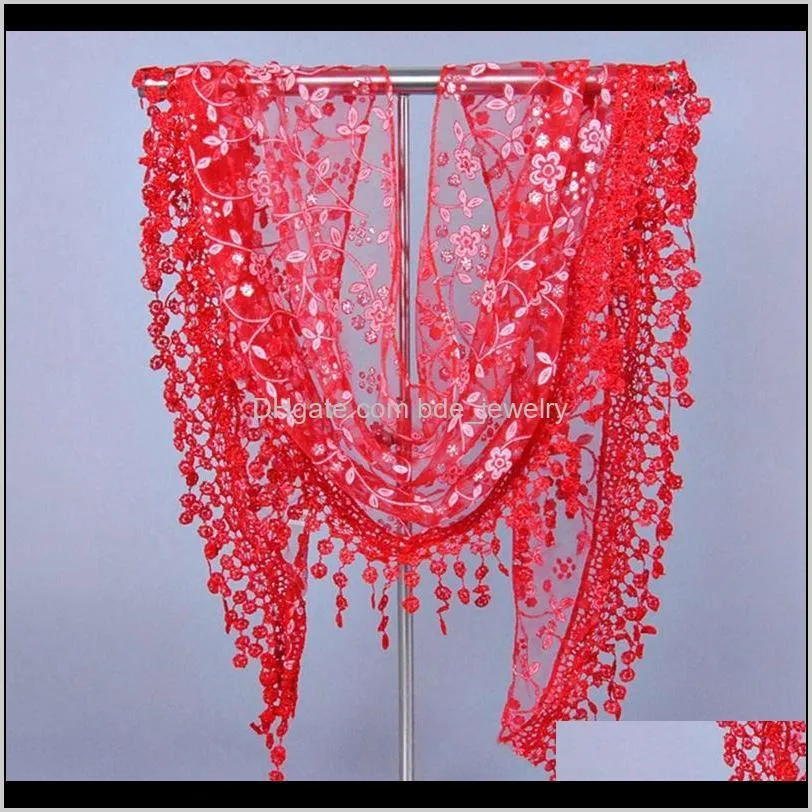 fashion lace sheer floral print triangle veil scarves women mantilla tassel ladies scarf cute shawl sexy wrap