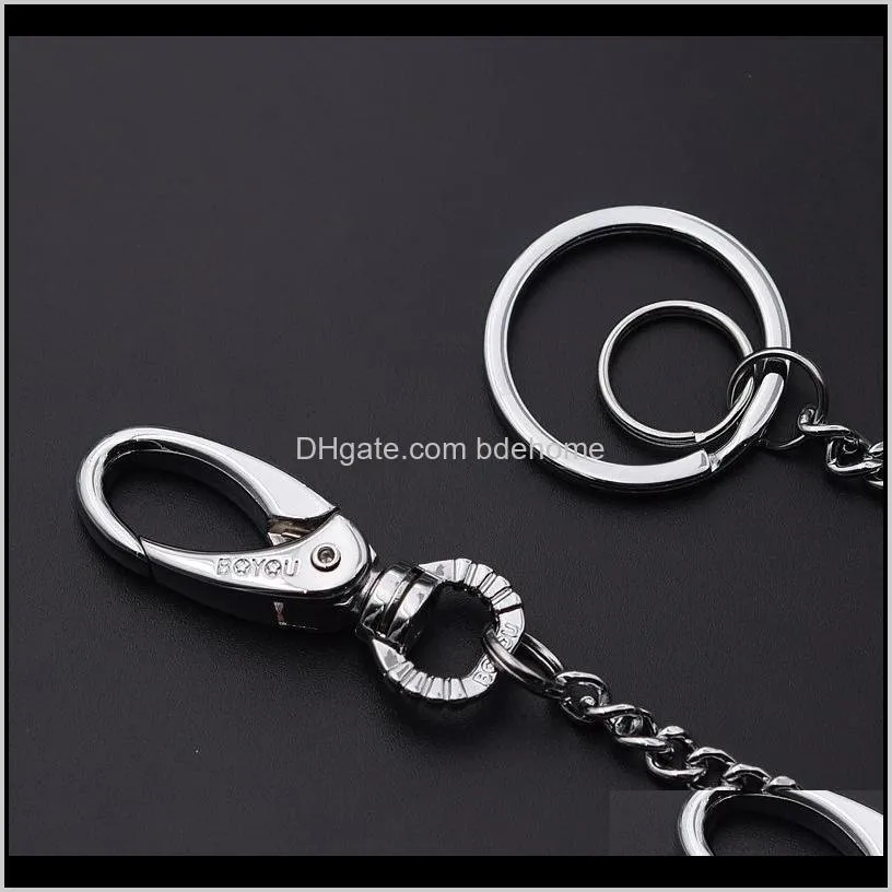 Keychains Aessories Drop Delivery 2021 Stainless Steel Hip Hop Fashion Men Women Keychain Anti-Lost Long Ring Metal Car Key Chain Bag Charms