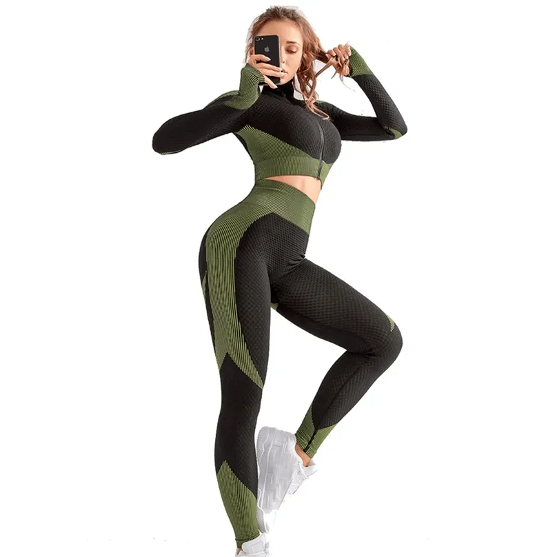 Lantech Women Sports Suits Set Yoga Sets Gym Fitnessbyxor Leggings Wear Seamless Athletic Shirts 210802