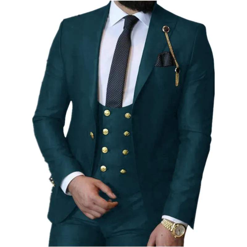 Custom Made One Button Groomsmen Peak Lapel Groom Tuxedos Hommes Costumes Mariage / Bal / Dîner Homme Blazer (Veste + Pantalon + Cravate + Gilet) W905