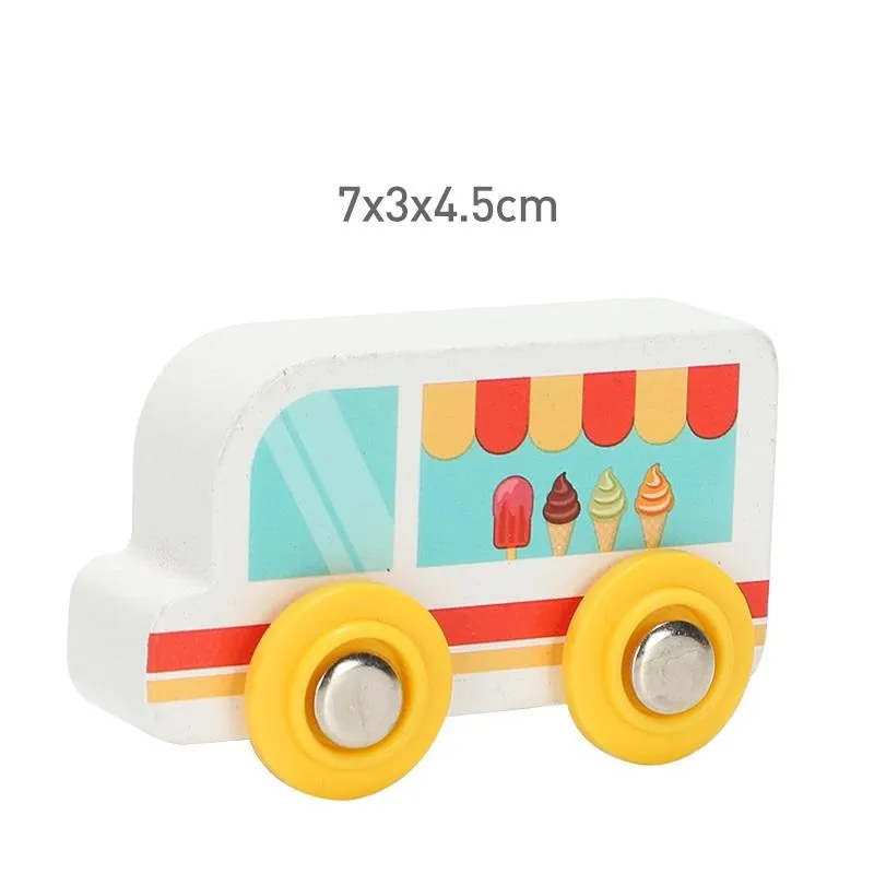 Wooden Vehicles Miniature ice cream car Toys Including Car Trucks Helicopter & Ambulance, for Kids Age 3-Year-Old