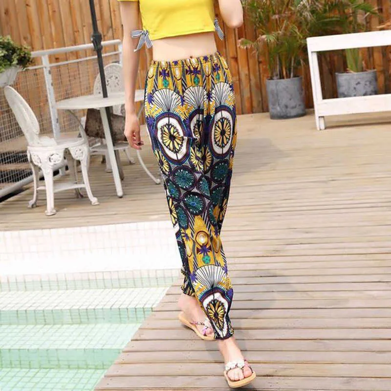 New Ethnic Style Bohemian Thailand Lantern Pants Beach Pants Female Summer Cotton Silk Harem Pants Casual Thin Vintage Q0801